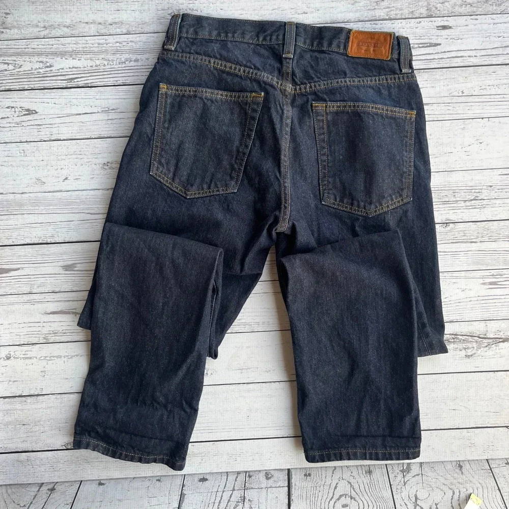 Fossil Mens Vintage Straight Dark Indigo Button Fly Jeans‎ Y2K Streetwear 30x32